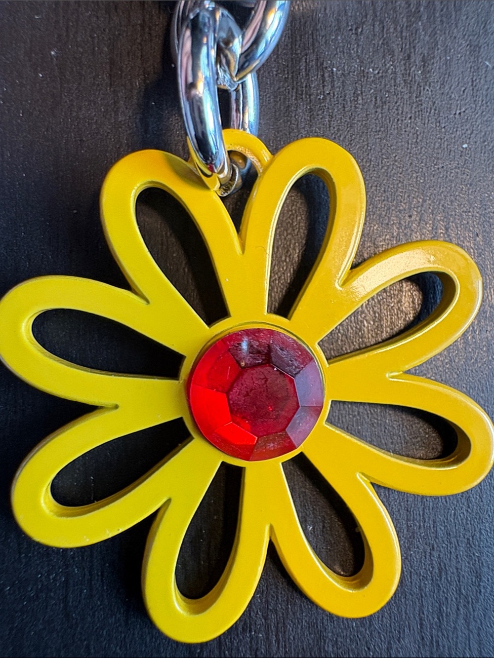 Coach Yellow Flower Key Ring with Red Gem Accent - Picture 2 of 4